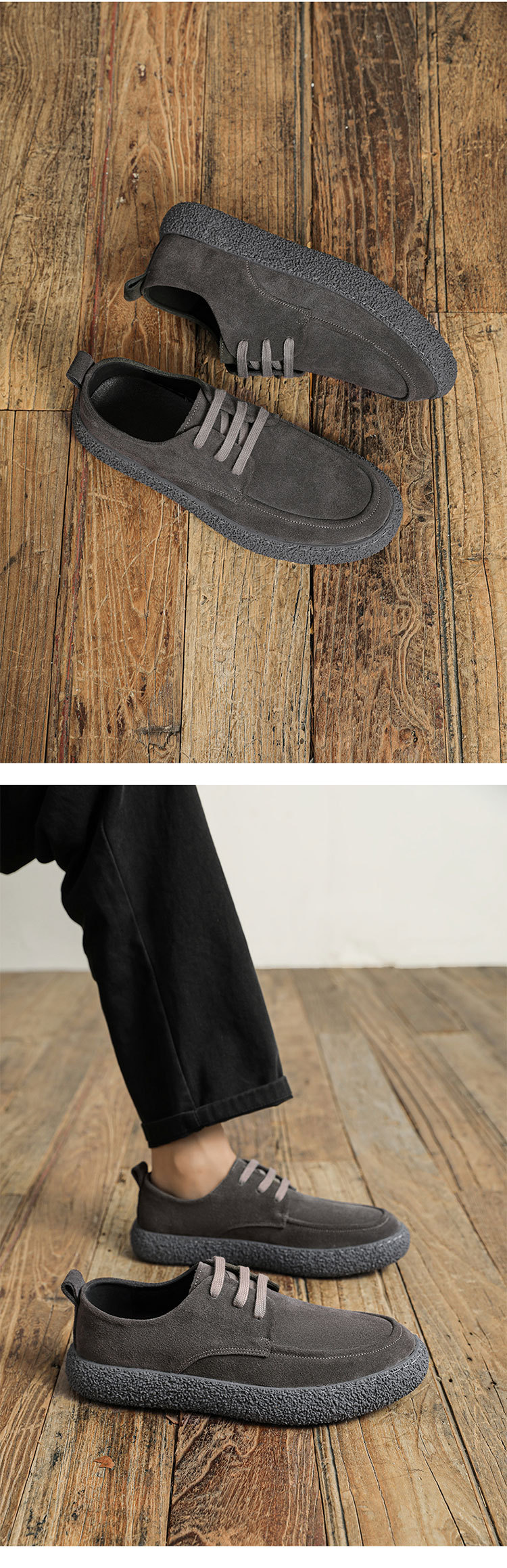 Spring new leather suede cowhide low-top lace-up outdoor wear-resistant retro casual shoes_vogvips.com