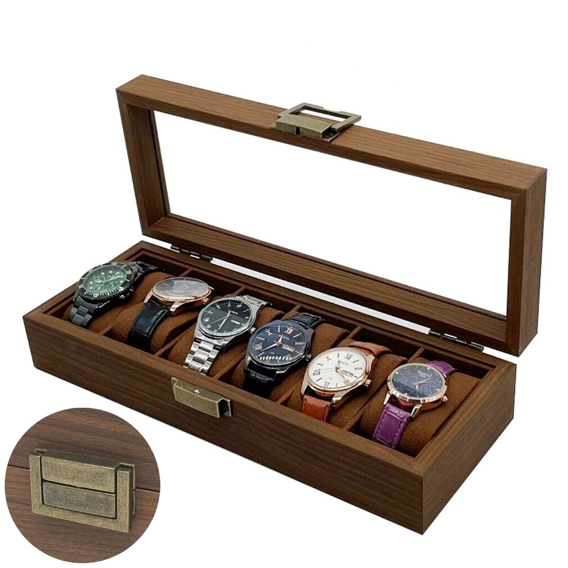 [Retro Version] in stock Black Walnut Wooden 6-digit Watch Storage Display Box 6-digit Watch Box