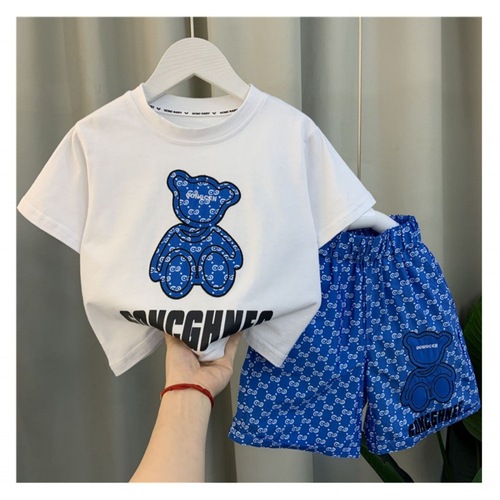 Summer boys' suits summer clothes  new pure cotton short-sleeved tops ice silk shorts medium and large children's western style two-piece set