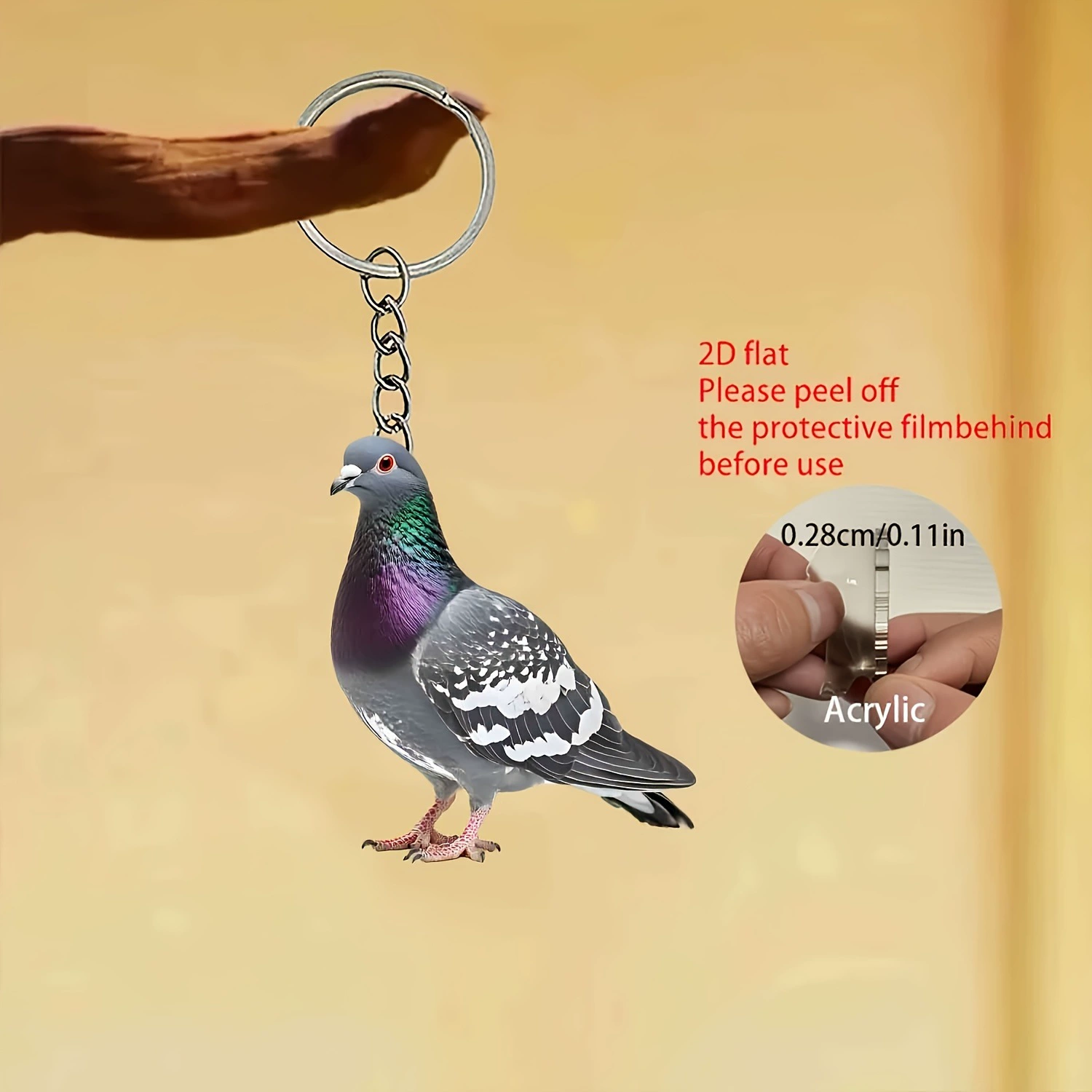 Новый очаровательный акриловый рюкзак с плоским зеркалом заднего вида в виде голубя или подвеска для ключей от Amazon
