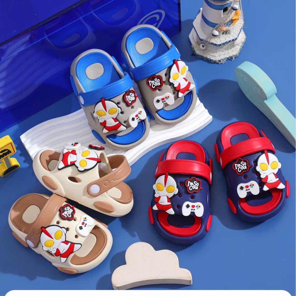 2025 Children's Summer New Eva Cartoon Boys Indoor and Outdoor Wear Two-Color Anti-Slip Soft Bottom Beach Sandals and Slippers