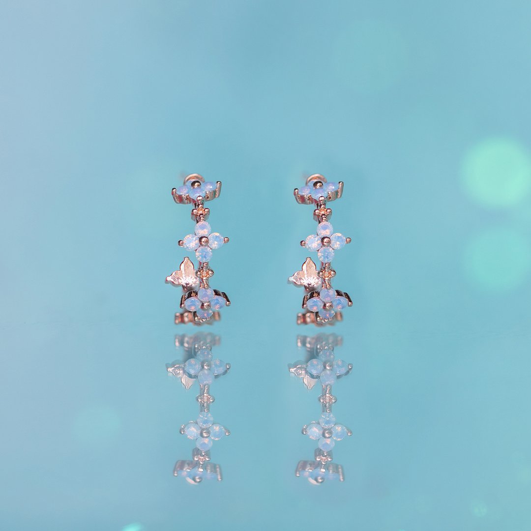 Ins Style Blue Flower Stud Earrings Copper Plating 18k Real Gold Flower Ear Ring Cross-border Korean Jewelry Earrings display picture 4