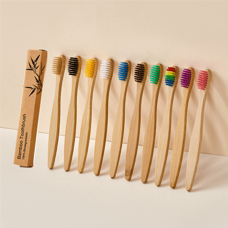 Cepillo de dientes de carbono de bambú para niños Papel Kraft en caja Arco Iris cepillo suave ultrafino cepillo de dientes de bambú de madera se puede configurar