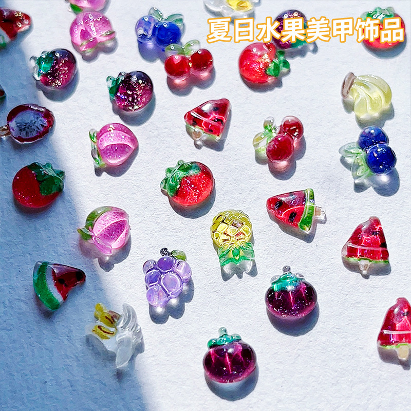 Summer Manicure Fruit Jewelry Artificial Vegetable Cartoon Resin Nail Decoration DIY Mobile Phone Case Material Package Wholesale