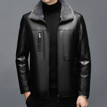 大码中老年男士海宁真皮皮衣外套爸爸装皮毛一体皮大衣加厚内胆