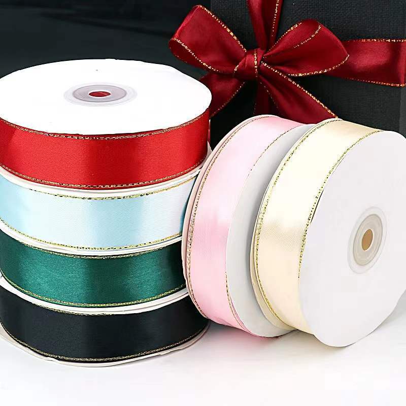 25mm Double-Sided Gold-Edged Ribbon, Double-Edged Polyester Ribbon, Handmade Flower Gift Box Packaging Ribbon, Bar Holder Ribbon