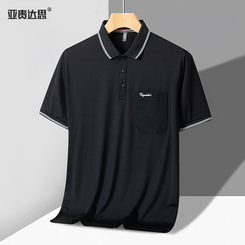 夏の氷糸夏服半袖tシャツの襟がゆるい中年男性ポケットPOLOカジュアル上着のお父さんの薄いタイプ|undefined