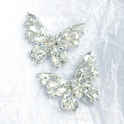 High-quality copper-plated zirconium butterfly four-way separator bead, butterfly multi-way straight hole separator bead, DIY bracelet and necklace jewelry accessories (Zərgərlik ara hissələri) - four-holes-silver-base-with-white-zirconium
