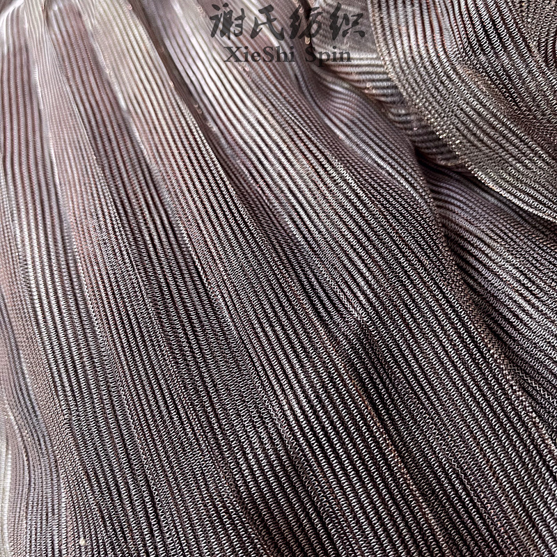 电光夏季网纱 反光灰藕色压皱折大百褶布料 幻彩设计师中国风面料