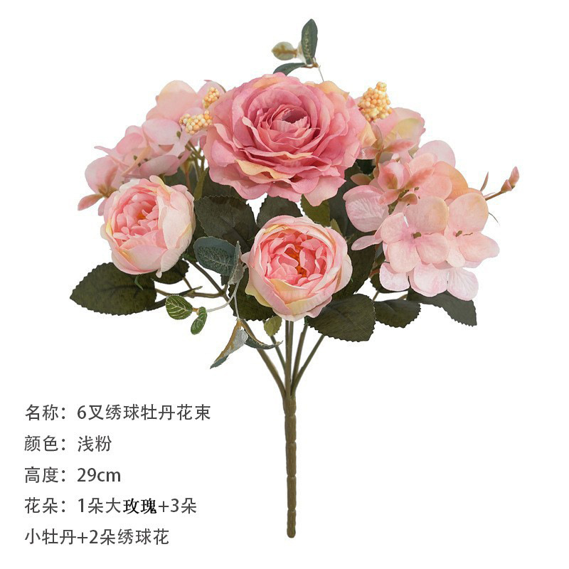 6 fork hydrangea Peony Bouquet light powder