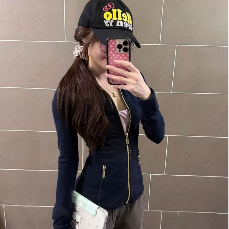 2026 New Navy Blue Yoga Slim-Fit Waist-Cinching Short Jacket for Women, Tight-Fitting Sports Fitness Top for Spring Wear