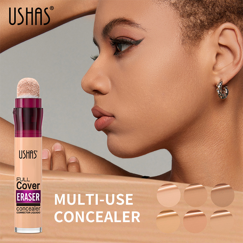 Base de maquillaje líquida de cabeza de esponja de punto de color USHAS12 con corrector de maquillaje de larga duración sin quitar maquillaje a prueba de agua FS442F