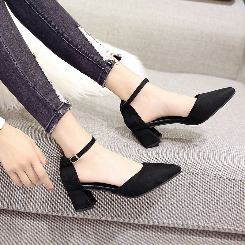 Trendy Spring and Summer Pointed-Toe Student High Heels with Chunky Heels, Hollow Work Shoes, New Women's Single-Strap Sandals for Work Trendy Spring and Summer Pointed-Toe Student High Heels with Chunky Heels, Hollow Work Shoes, New Women's Single-Strap Sandals for Work