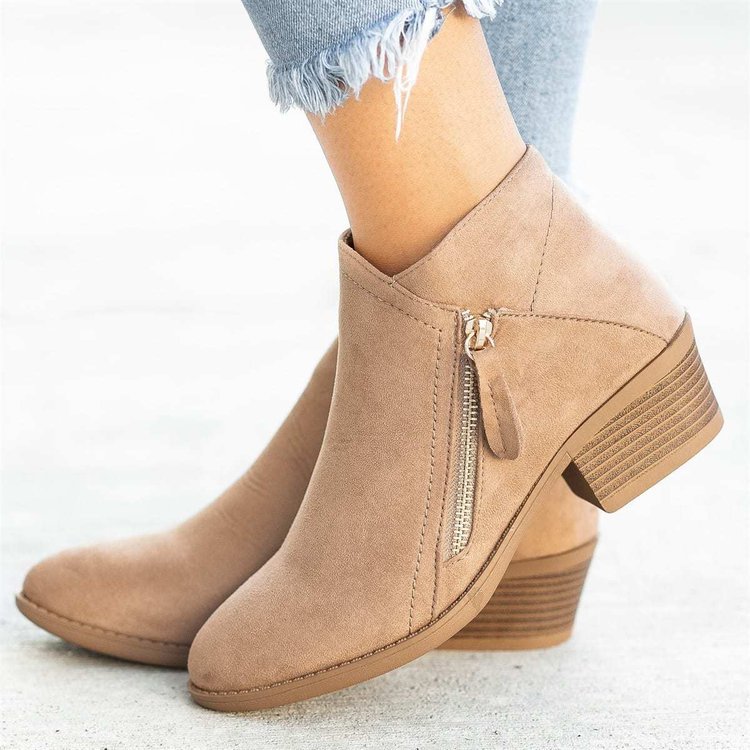 Zapatos de mujer nuevos de tacón grueso de talla grande, botas de mujer grandes con cremallera lateral plana, botines_voghion.com