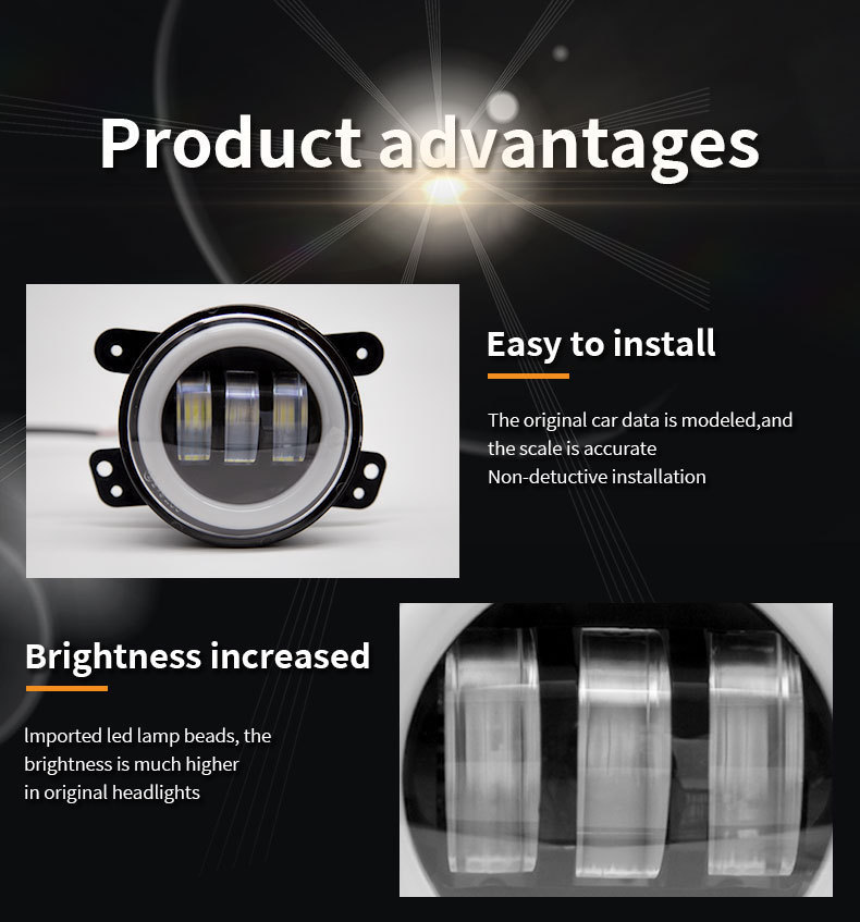 Cross-Border 4inch Fog Lights for Jeep Wrangler Headlight Modification, J-Eep Jk, Bj212 Car Fog Lights, Led Spotlights
