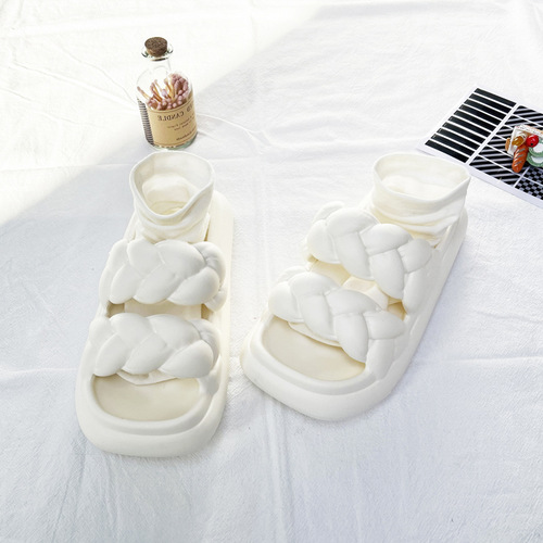 White Thick Sole Summer Slippers for Women, Outdoor Wear, Instagram Trendy, Home Use, Indoor Non-Slip EVA, Lightweight, One-Sided Squishy Feeling