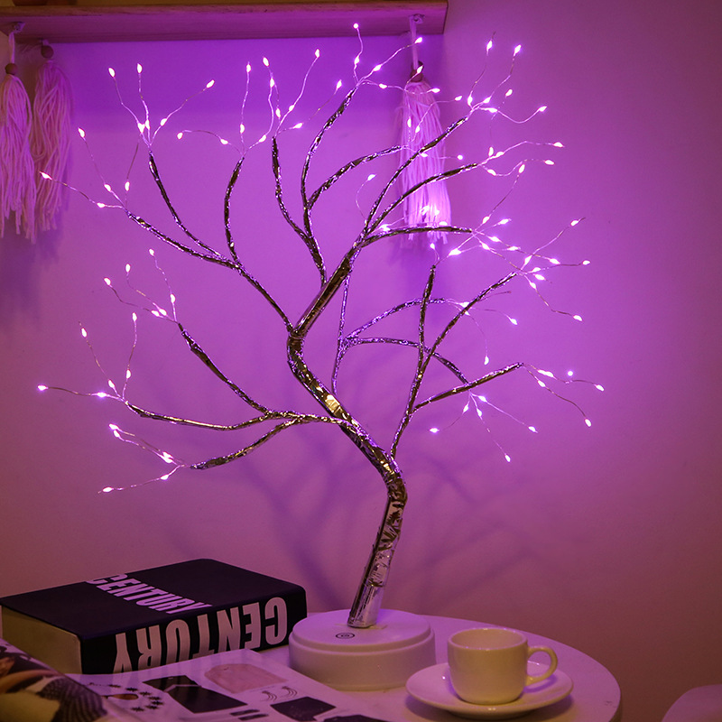 Amazon transfronterizo llevó la luz del árbol USB batería de doble propósito horizontal decorativo luz de la noche estrellada alambre de cobre luz del árbol en stock