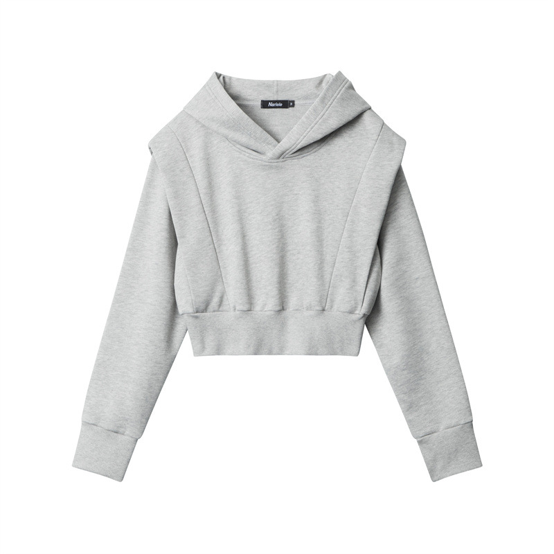 나리엘 가을 미국 패션 브랜드 후디 짧은 스웨터 여성 후디 후드 네이벨 솔리드 컬러 풀오버 자켓 탑