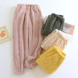 Pajama Pants Women's Autumn and Winter Coral Fleece Pants Flannel Warm Pants Loose plus size Thick Pants Solid Color Outer Wearing