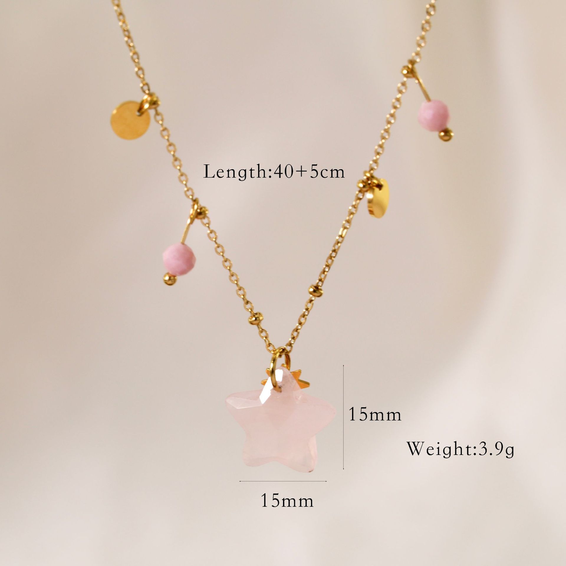 8g Weight Vacuum Plating Gold Plating Process Titanium Steel Pendant Material Necklace Classification Titanium Steel Chain Material 1 Piece Quantity Casual Occasion natural stone, Titanium Steel Material Geometric, Star Pattern Women's Gender Plating Design Marine Style, Simple Style Style Marine Style Simple Style Geometric Star Natural Stone Titanium Steel Necklace In Bulk 8
