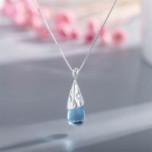 S925通体银水滴猫眼石项链女简约风温婉项饰气质百搭高级感锁骨链