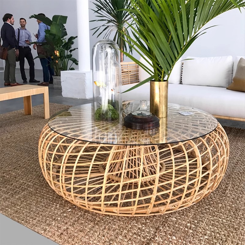 Sofá de caña al aire libre impermeable y protector solar sala de estar patio jardín terraza balcón al aire libre ocio trenzado muebles de silla de caña