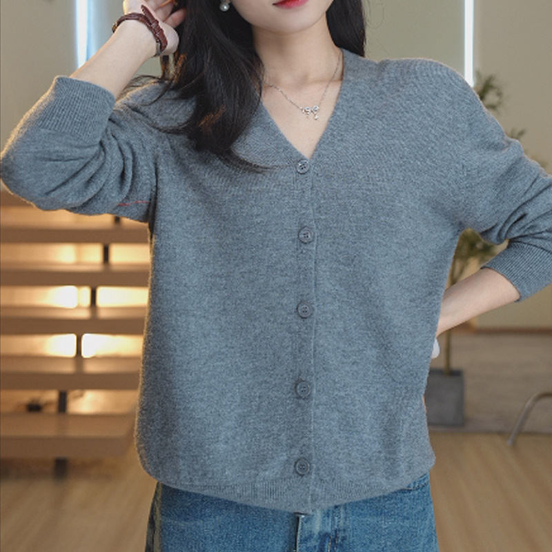 Seamless Puyuan cardigan women's versatile sweater women's solid color sweater women's loose sweater cardigan BN621