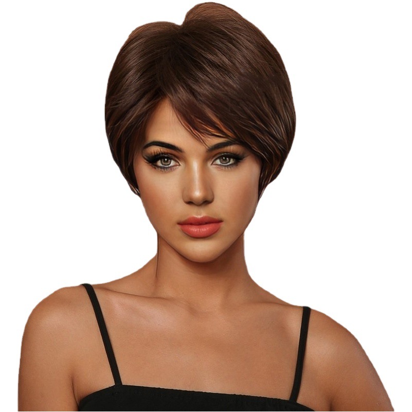 Factory Straight Hair Foreign Trade Wigs Women's European and American Fashion Short Straight Hair Side Side Bang Sea Chemical Fiber Full Head Cover Overseas Hair