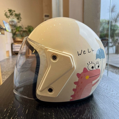 Autumn and winter 3C certified electric vehicle helmet, cute motorcycle and electric scooter safety helmet, warm, national standard half helmet (Motosiklet dəbilqələri) - off-white-single-lenstransparent-long-lens