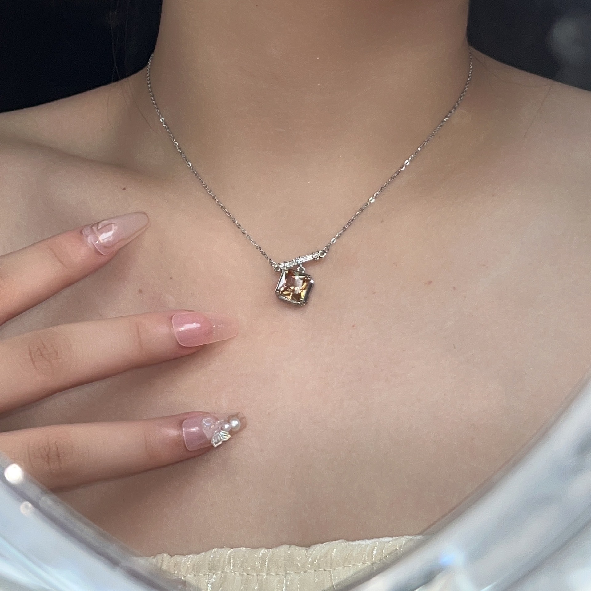 Fashion Square Titanium Steel Necklace Inlay Zircon Stainless Steel Necklaces