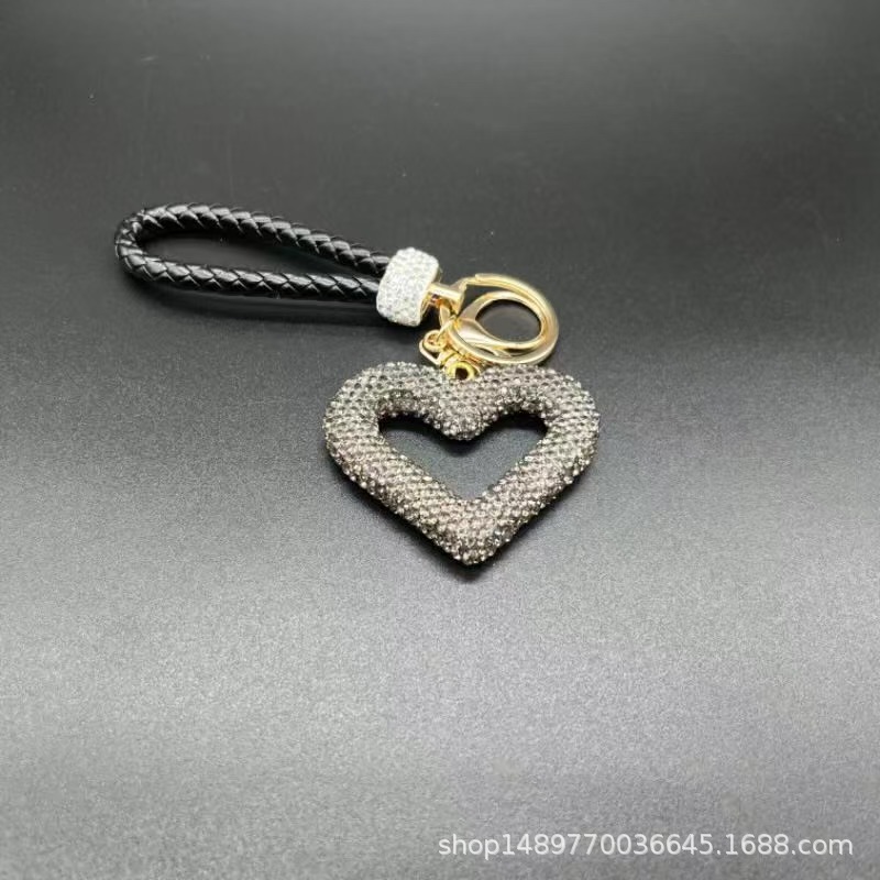 かわいい高級バッグペンダント完成品 DIY クリエイティブダイヤモンドジュエリーソフト粘土レザーロープ中空ラブキーホルダー|undefined