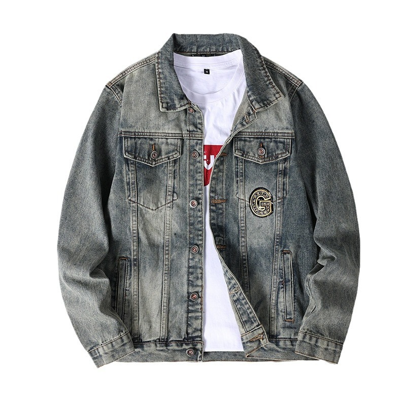 Modern herr denimjacka med broderi i lyxig stil_voghion.com