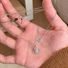 S925银法式鸢尾花土星别针项链女时尚立体造型工艺精致感气质首饰
