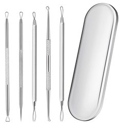 Double-ended stainless steel acne needle, acne needle 5-piece set, blackhead removal needle, fat particle removal, acne beauty tool
