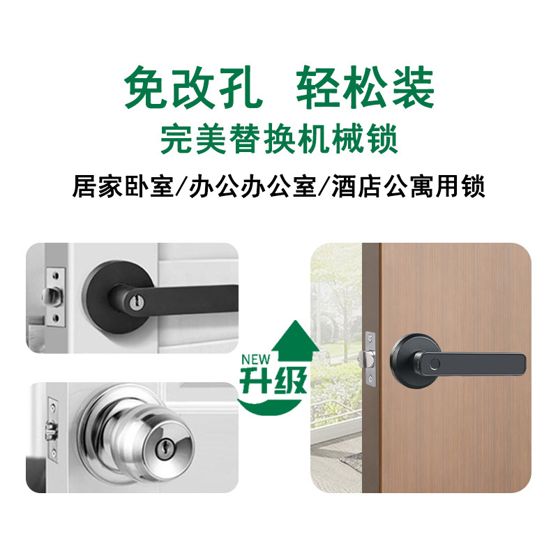 Cerradura de huella digital semiconductora transfronteriza, modelo silencioso negro de tres barras, cerradura electrónica inteligente para puertas de madera de dormitorio, dropshipping disponible.