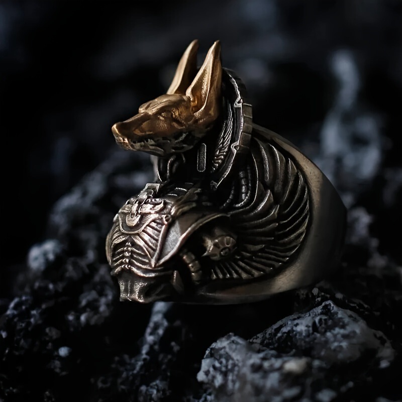 Personality Punk Style Anubis Adjustable Ring Gothic Cool Men's Hip Hop Ring Jewelry Accessories