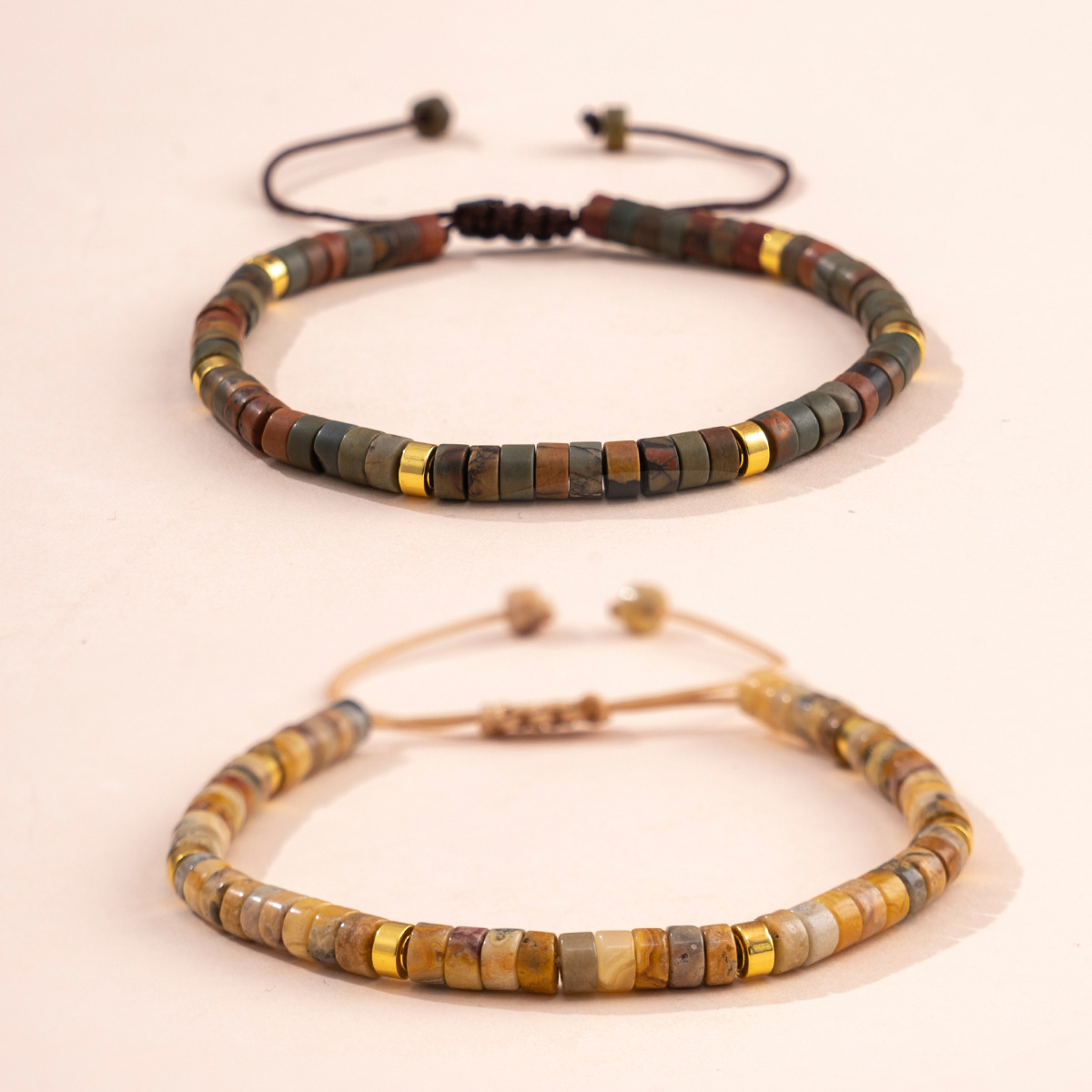 Cross-border Bohemian Style Natural Woven Bracelet Red Pine Leaf Natural Onyx Stone Beaded Hand Rope Adjustable