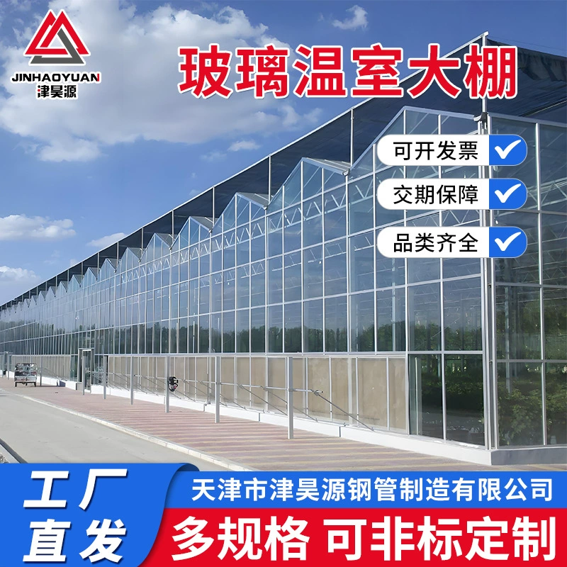 Многопролетная интеллектуальная стеклянная теплица для умного выращивания цветов и овощей с солнечными панелями.