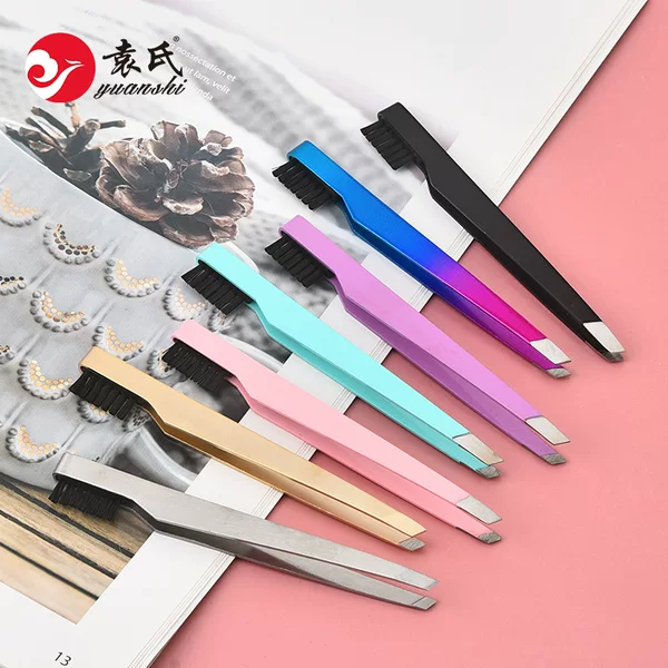 Factory direct supply stainless steel tweezers are oblique eyebrow clip eyebrow brush repair eyebrow bevel hair plucking clip makeup tools