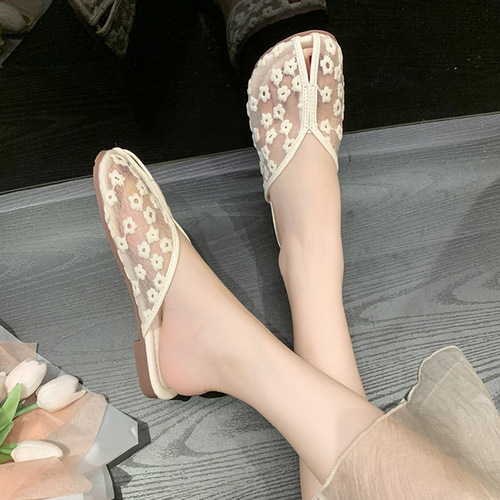 Mesh breathable toe thong sandals for women summer outdoor  new soft bottom casual half thong lazy people with skirt flip flops 