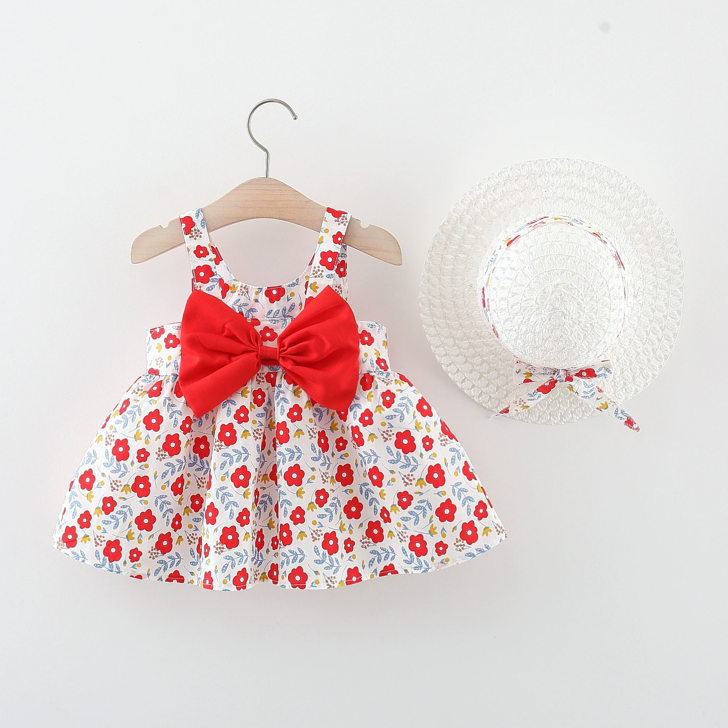 Summer sleevless dress girl's with bow, 1234 years, flowered