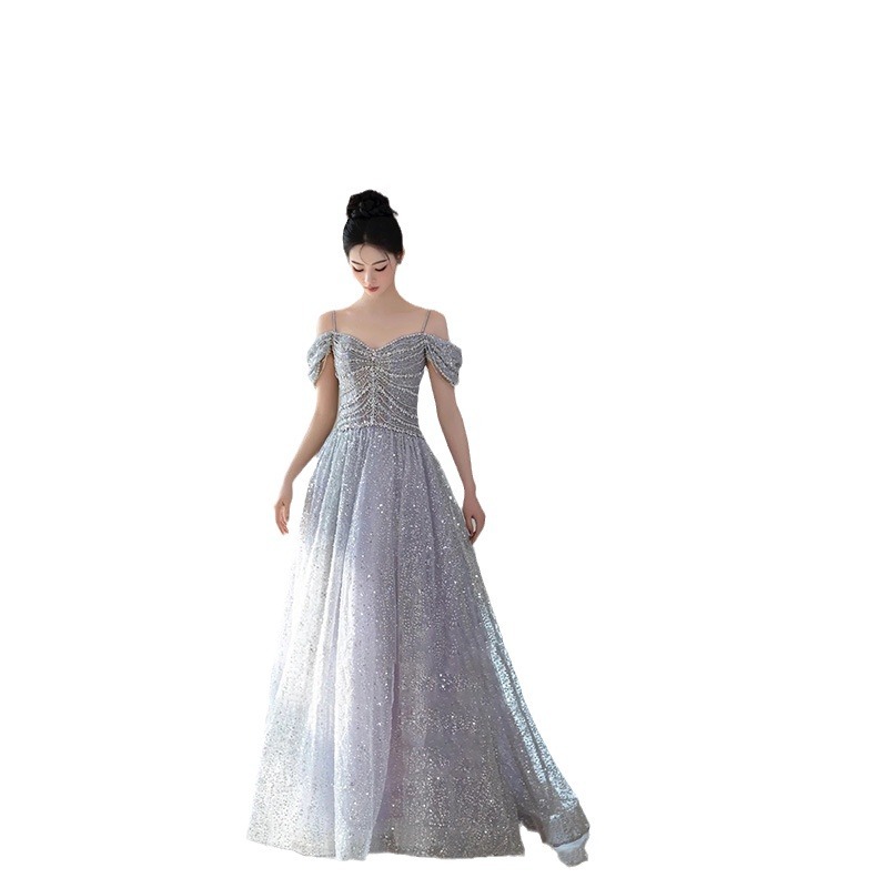 Una palabra hombro vestido de noche mujer 2026 nuevo banquete de rituales de adulto nicho temperamento de alto nivel anfitrión se gradúa image 6