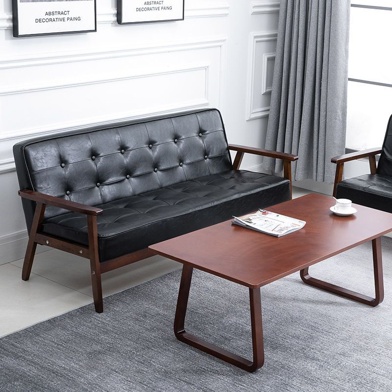 Simple Solid Wood Nordic Modern Minimalist Three-Seater Café Single Leather Art Sofa Living Room Double Sofa Small Apartment