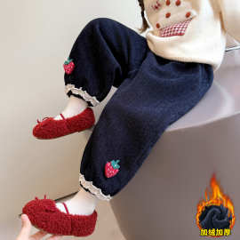 女童冬季加厚羊驼绒卫裤幼儿园宝宝加绒哈伦裤老爹裤保暖萝卜裤潮