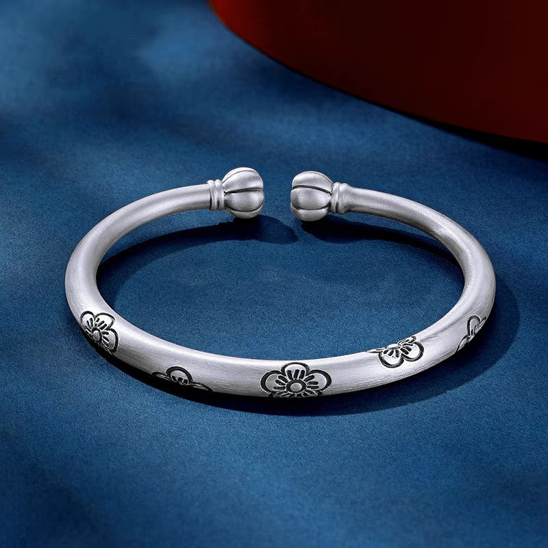 Shake Voice Live Broadcast Copper Silver Plated Duo Fu Pumpkin Head Bracelet Women's Retro Plum Blossom Opening Imperial Concubine Bracelet Chinese Jewelry