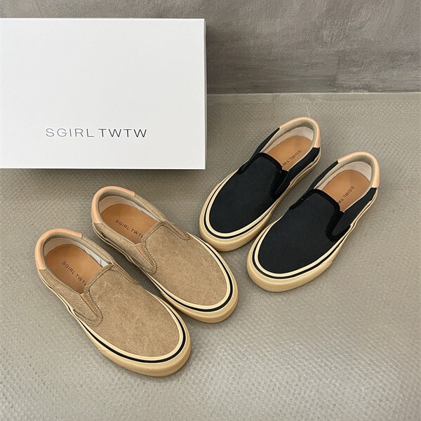 Sgirl Twtw Versatile Slip-On Canvas Shoes for Women 2025 Summer Color Polished Old Thick-Soled Heightening Vulcanized Sneakers