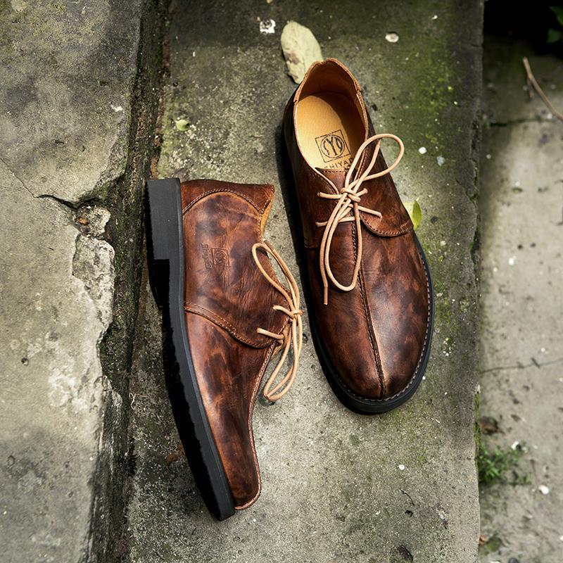 男鞋简约风素人风男靴马丁低帮秋新款潮流休闲工作鞋百搭单层牛皮