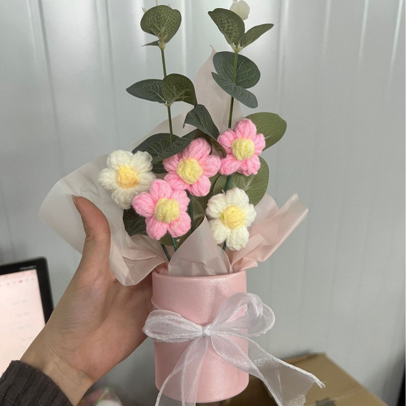 Lama tejida transfronteriza terminada, amor, planta en maceta, decoración de escritorio de estudio de flores artificiales, día de San Valentín, Navidad