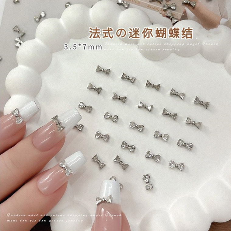French alloy bow new nail drill alloy jewelry silver bow drill small size bow tie nail drill