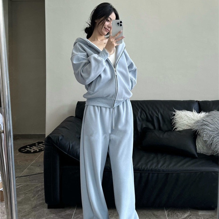 Autumn and Winter Plus Size Casual Sports Suit for Women Fat mm 1.0-150kg Loose Hooded Sweatshirt and Sweatpants Two-Piece Set Ins